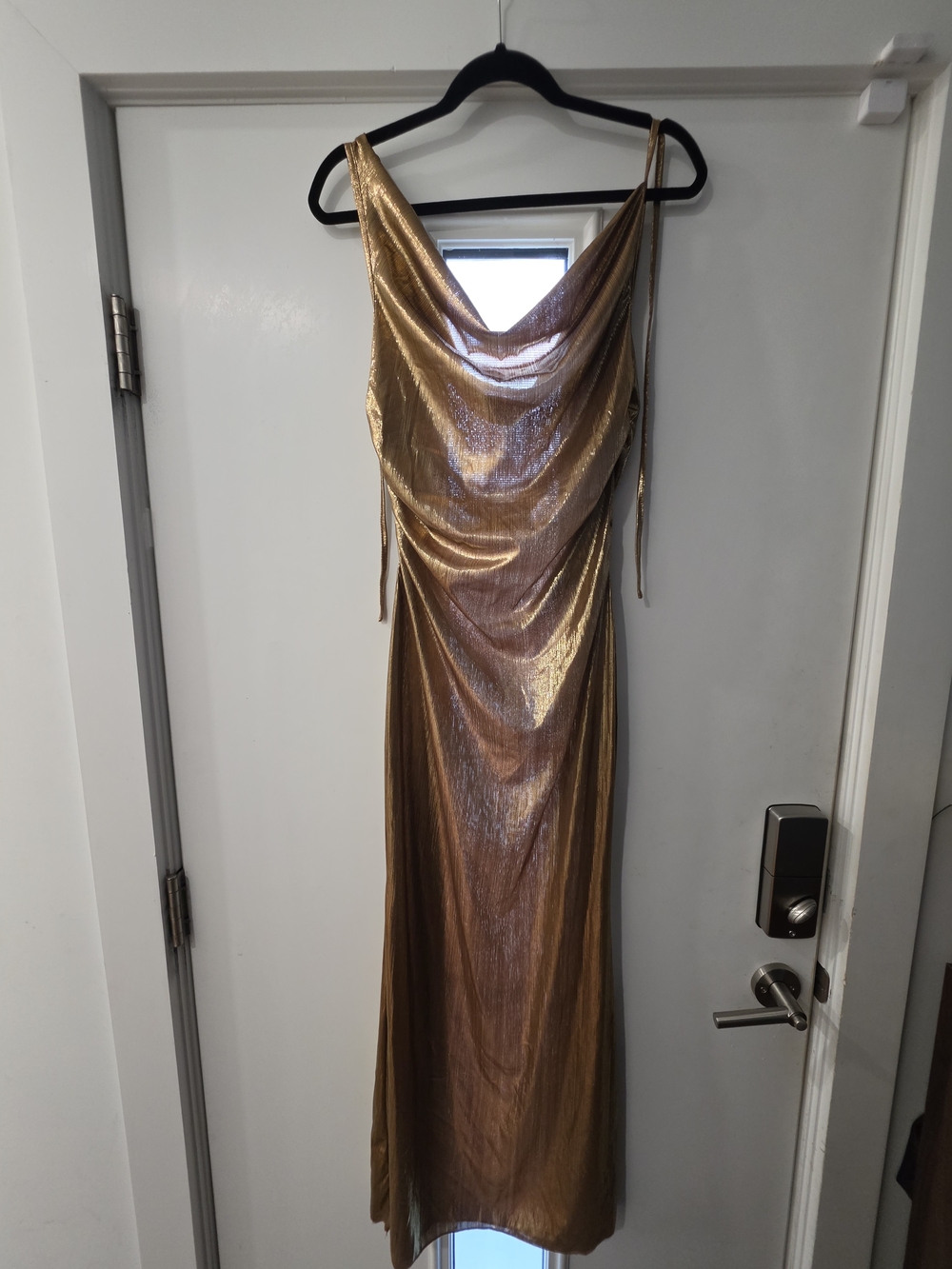 Gold Metallic Cowl Neck Slip Dress